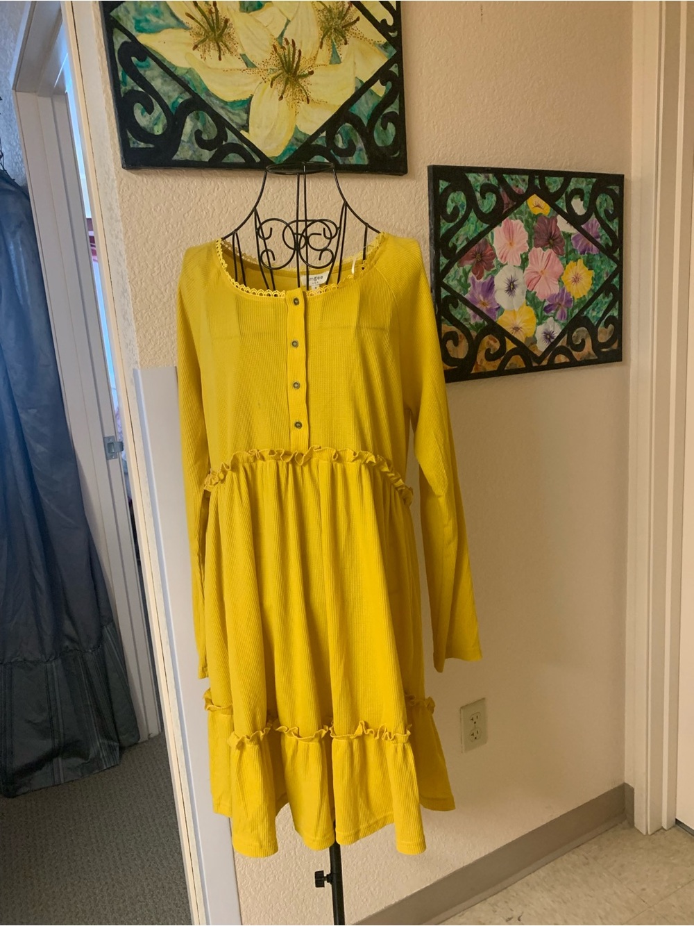 Umgee Lemon Yellow Ruffle-Trim Mini Dress